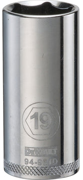 DeWALT DWMT94961OSP Drive Socket, 19 mm Socket, 3/8 in Drive, 6-Point, Vanadium Steel, Polished Chrome
